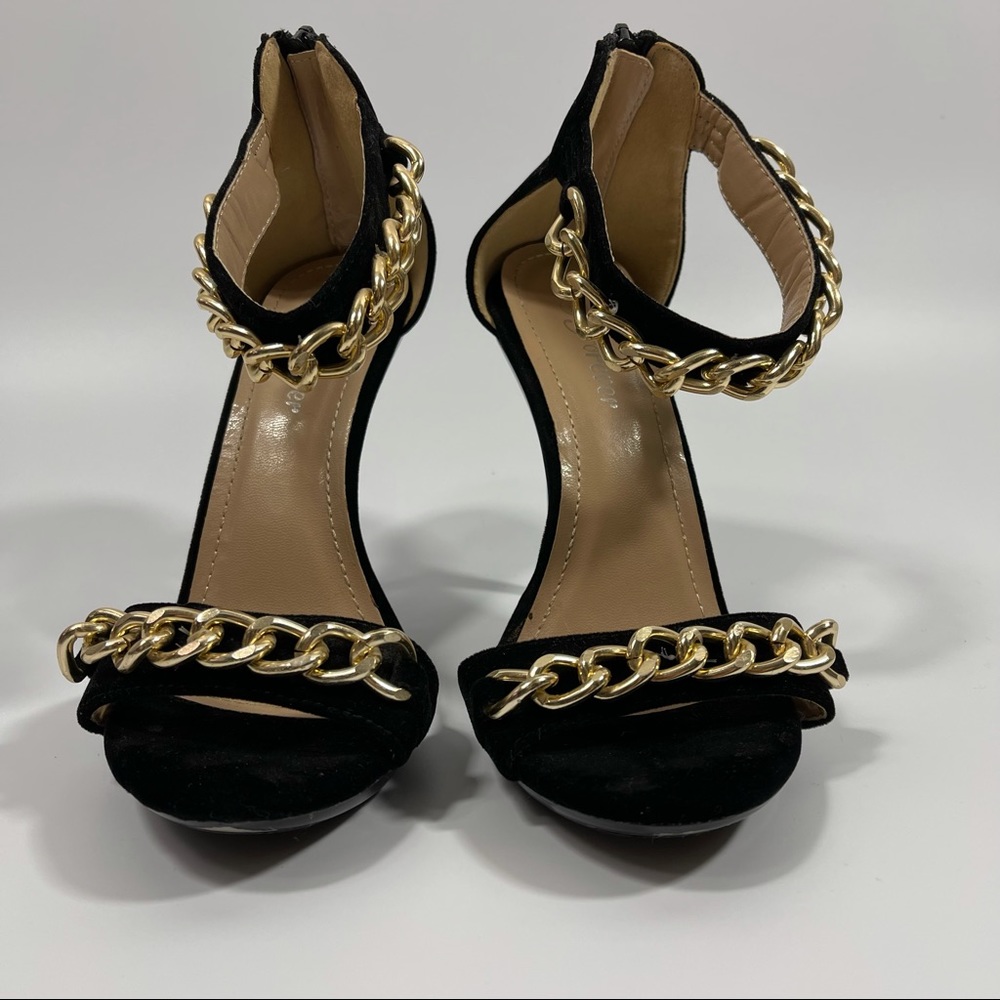 ❌SOLD❌ Black suede open toe chain strap heels size 6 - Picture 3 of 6